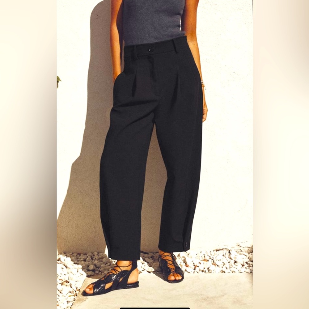 Zara Black Pants Ankle Button Cuff Detail Size M